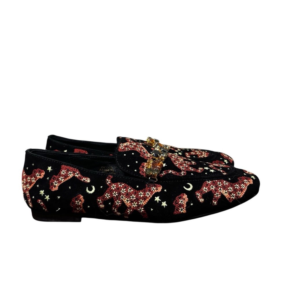 Boden Embellished Loafers, black embroidered cheetah, glass/metal. Women’s 39, 8 - Picture 2 of 9